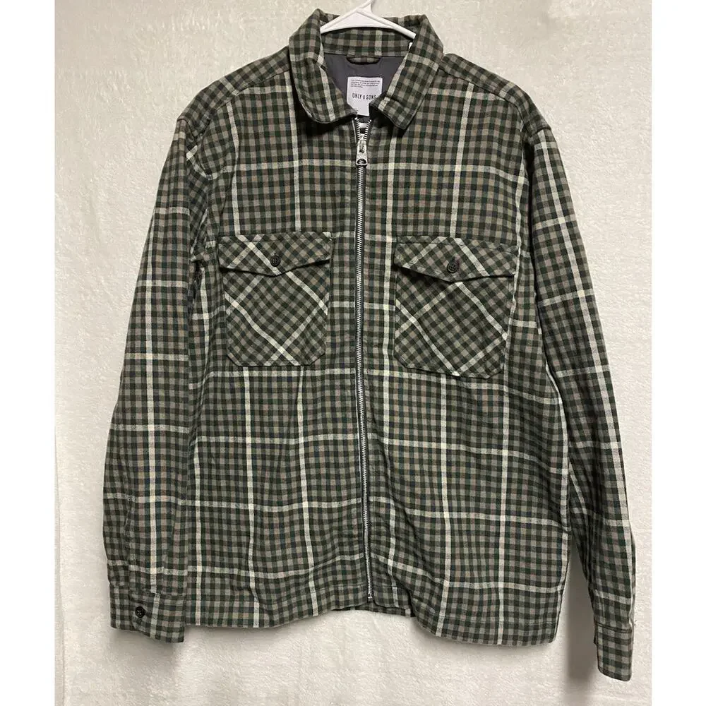 ONLY & SONS Tyson Check Mens Zip-Up Overshirt - SPRUCE Men’s Large - Picture 2 of 9